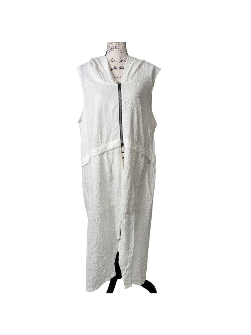 Naya Women Size L Hooded WaistCoat Gilet Sleeveless Tunic Vest White Crinkle